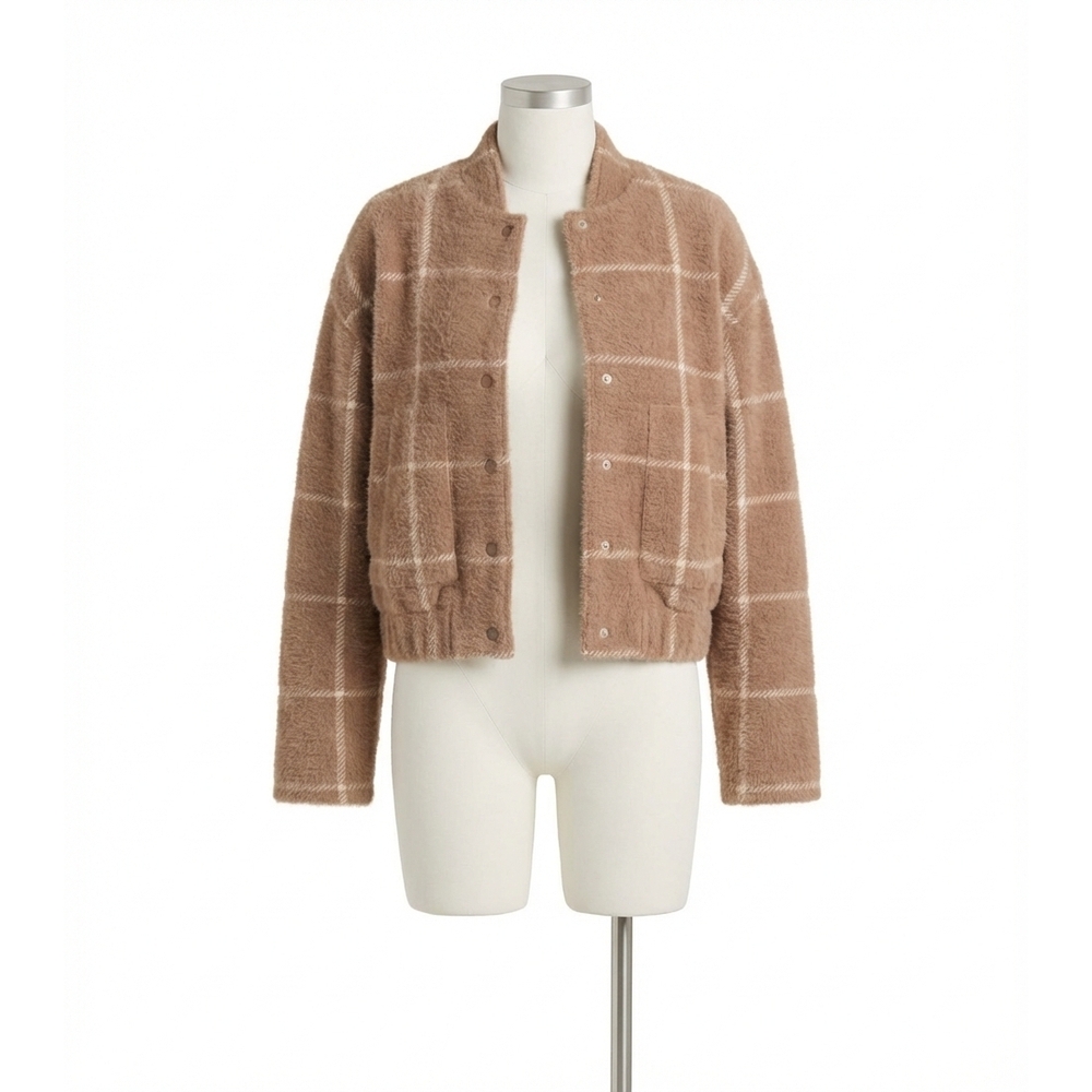 NEW Z SUPPLY lex plaid bomber jacket in heather taupe
